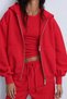 Fleece Inside Oversize Cut Hooded Zippered Red Tracksuit Set - 4