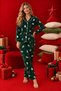 New Year's Pattern Crepe Suede Soft Textured Buttoned Interlaced Mother-Daughter Pajama Set - 2