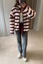 Premium Striped Zippered Fleece Cardigan - Ecru-Burgundy - 3