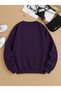 Women's Winter Dik Printed Black Oversize Sweatshirt Crew Neck Long Sleeve Relaxed Fit Sweatshirt - 2