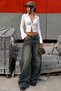 Women's Barrel Low Washed Vintage Blue Baggy Jean Balloon Cut Trousers