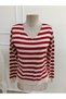 Women's Long Sleeve V-Neck Striped Knitwear Blouse - 4