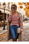 Women's Long Sleeve V-Neck Striped Knitwear Blouse