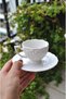 2-Person 4-Piece White Porcelain Stylish Coffee Cup with Embossed Pattern - Pera - 4