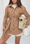Women's Camel Belted Faux Leather Jacket Shirt Nj205