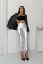 Women's Silver Color Shiny Look High Flat Leg Pants Nj207 - 8