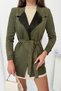 Women's Khaki Collar Detailed Belted Suede Short Trench Coat Nj211