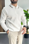 Men's Collar Detailed Zippered Sweater White Edw526 - 2
