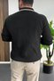 Men's Collar Detailed Zippered Sweater Black Edw526 - 3