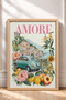 Amore Written Mint Green Classic Car Framed Painting Italy Poster Wall Decor Itn118 - 3