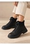 Women's Black Fur-Lined Lace-Up Thick-Soled Winter Boots