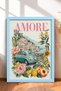 Amore Written Mint Green Classic Car Framed Painting Italy Poster Wall Decor Itn118