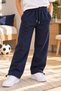 Navy Blue Color Baggy Adjustable Leg Thick Ribbed Sweatpants with Pockets