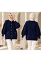 Women's Hijab Lina Gold Button Detailed Gathered Cardigan Navy Blue