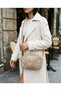 Women's Beige Nubuck Shoulder Bag with 3 Compartments and Gold Accents—Casual Crisscross Straps Crossbody Bag BX