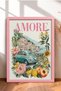 Amore Written Mint Green Classic Car Framed Painting Italy Poster Wall Decor Itn118