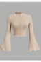 Beige Knitwear Flounce Spanish Flared High-Waist Top and Bottom Set - 5