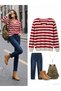 Women's Long Sleeve V-Neck Striped Knitwear Blouse - 2