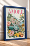 Amore Written Mint Green Classic Car Framed Painting Italy Poster Wall Decor Itn118 - 2