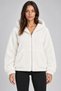 Women's White Oversize Hooded Zippered Plush Sweatshirt with Pockets - 4