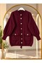 Women's Hijab Lina Gold Button Detailed Gathered Cardigan Burgundy - 2
