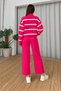 Women's Fuchsia Striped Top and Bottom Knitwear Pants Set Nj201 - 3