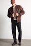 Slim Fit College Collar Zippered Pocket Suede Bomber Coat I1843Ax26Wn - 2
