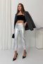 Women's Silver Color Shiny Look High Flat Leg Pants Nj207 - 5