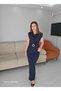 Stoned Shoulder Padded Belt Accessory Midi Length Slit Dress - 5