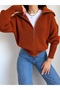 Women's Cinnamon Turn-Down Collar Zippered Knitwear Cardigan