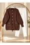 Women's hijab lina gold button detailed six pleated pants cardigan brown - 2