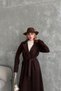 Women's Unlined Premium Cashmere Coat Long Belted Classic Collar Pocketed Autumn Winter Coat - 6