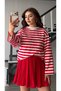 Red and White Striped Crew Neck Blouse - 6