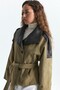 Faux Leather Collared Short Trench Coat - 4