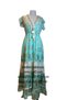 Women's Turquoise Aqua Green Gold Foil Printed Sea Shell Decorated Lace Flounce Maxi Bohemian Dress / Kaftan Dress - 2