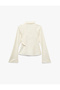 Asymmetrical Tie-Up Collar Long Sleeve Satin Blouse - 7