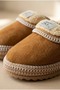 Women'S, Suede Textured, Fur Lined, Embroidery Detailed, Plush Detailed, Soft Sole House Slippers - 3