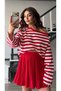 Red and White Striped Off-Shoulder Blouse - 5
