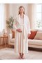 New Season Ecru Shawl Collar Winter Full-Length Buttoned Breastfeeding-Friendly Design Long Sleeve Maternity Fleece Dressing Gown Nightgown Set - 2