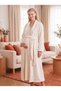 New Season Ecru Shawl Collar Winter Full-Length Buttoned Breastfeeding-Friendly Design Long Sleeve Maternity Fleece Dressing Gown Nightgown Set - 3