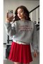 Gray melange sweatshirt with red text print - 4
