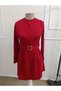Women's long sleeve mock neck short modal dress with buckle detail at the waist. - 4