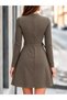 Women's long sleeve mock neck short modal dress with buckle detail at the waist. - 3