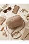 Women's Beige Nubuck Shoulder Bag, 3-Compartment, with Gold Details, Everyday Crossbody Bag, Bsk2026. - 4