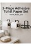 Set of 3 Black Wall-Mounted Paper Holders with Adhesive Practical Roll Holder