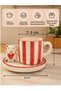 180 ml Double Turkish Coffee Cup with Ceramic Teddy Bear, Striped Espresso Coffee Cup with Plate, 1 Piece - 2