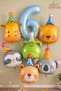 Safari Animals Concept 6 Years Old Blue Balloon Set 7 Piece Animal Balloon with Hat Birthday Set Lion Giraffe Frog Koala Bear Raccoon Balloon