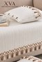 Knitted Fabric Tassel Sofa Cover 1 Piece 90X200 cm Sofa Cover + 2 Pieces 40X40 cm Throw Pillow Covers 3 Piece Set Ecru Bohemian Decorative - 3