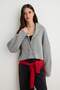 Gri Şal Yaka Oversize Crop Triko Hırka TWOAW27KZ00385 - 4