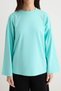 Turkuaz Oversize/Geniş Kalıp Bisiklet Yaka İspanyol Kol Örme T-Shirt TWOAW27TS00130 - 4